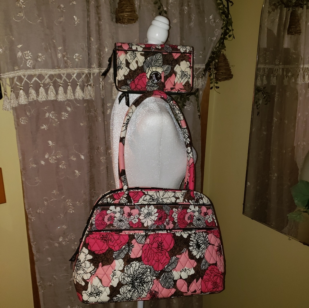 Vera Bradley | Mocha Rouge Purse and wallet